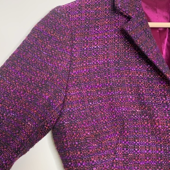 T Tahari || Purple Black Knobby Tweed Slight Crop Tailored Blazer Jacket 6 - Picture 8 of 17